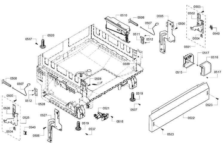 Base Assy Diagram and Parts List for SHE3AR56UC 16 Bosch Dishwasher