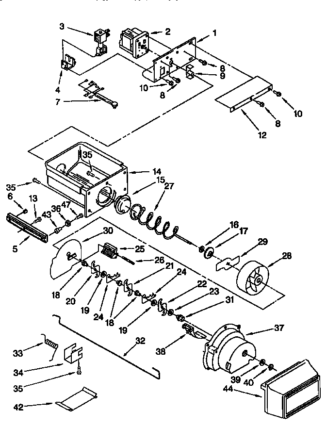 Motor And Ice Container Diagram and Parts List for TSS36QBW00  Thermador Refrigerator
