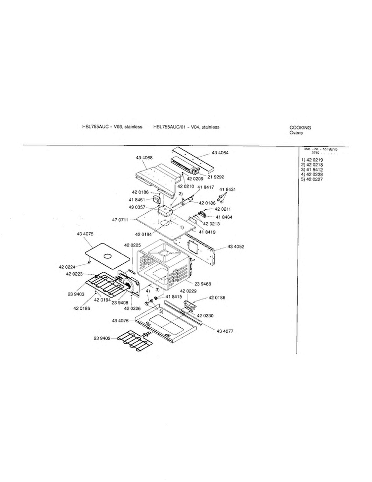 Lower Cavity Diagram and Parts List for HBL755AUC 00 Bosch Wall Oven