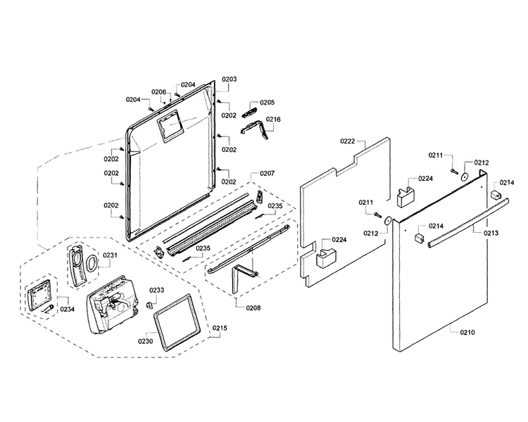 Door Diagram and Parts List for SHX65T55UC 02 Bosch Dishwasher