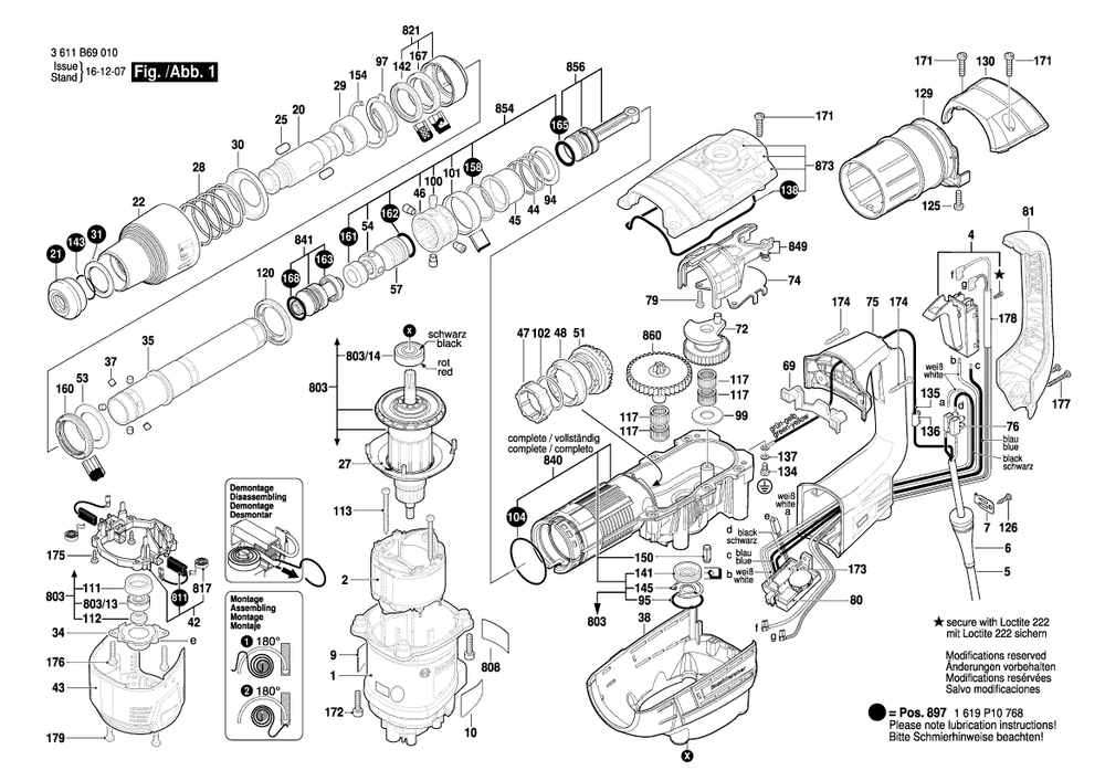 Diagram 1 Diagram and Parts List for RH540M 3 611 B69 010 Bosch Hammer Drill