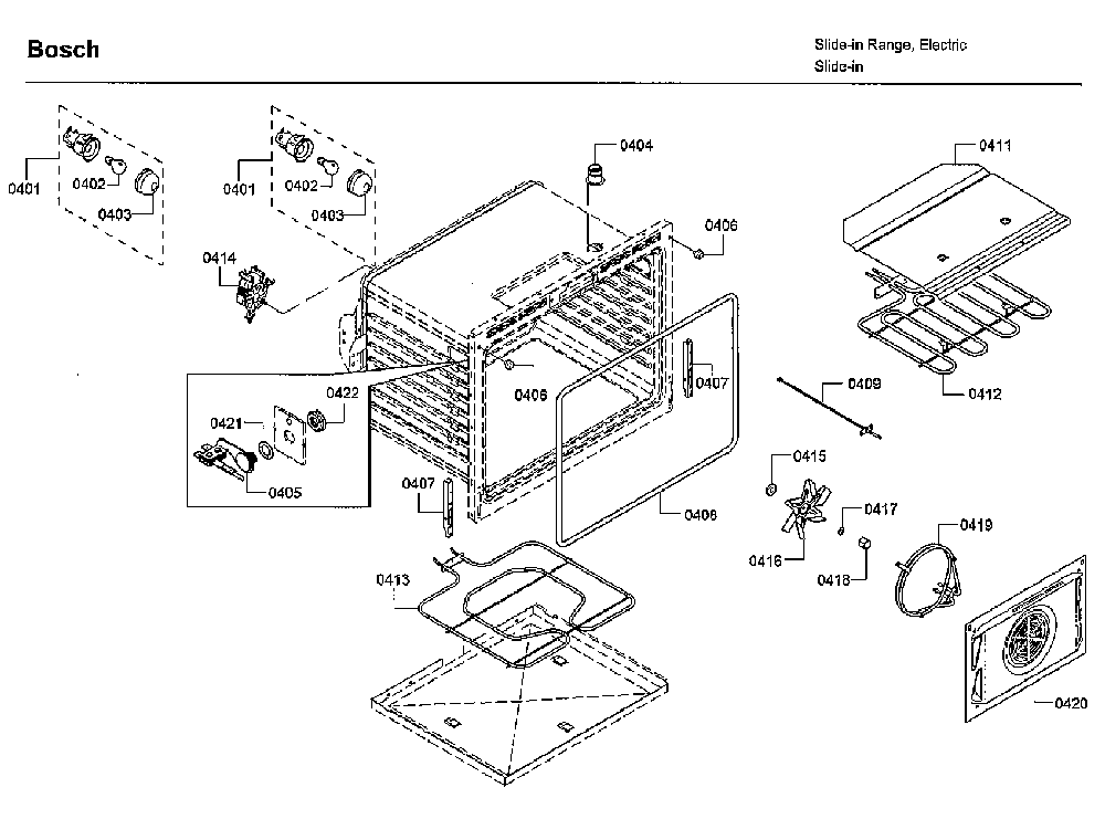 Oven Diagram and Parts List for HIIP054U 05 Bosch Range