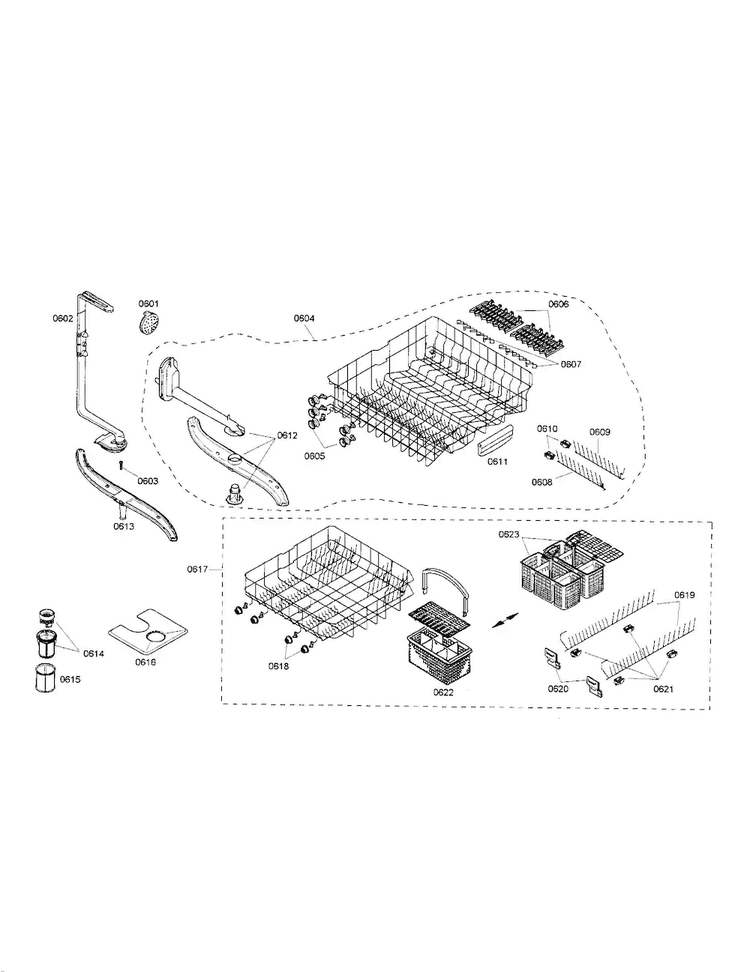 Racks Diagram and Parts List for SHX46L05UC 18 Bosch Dishwasher