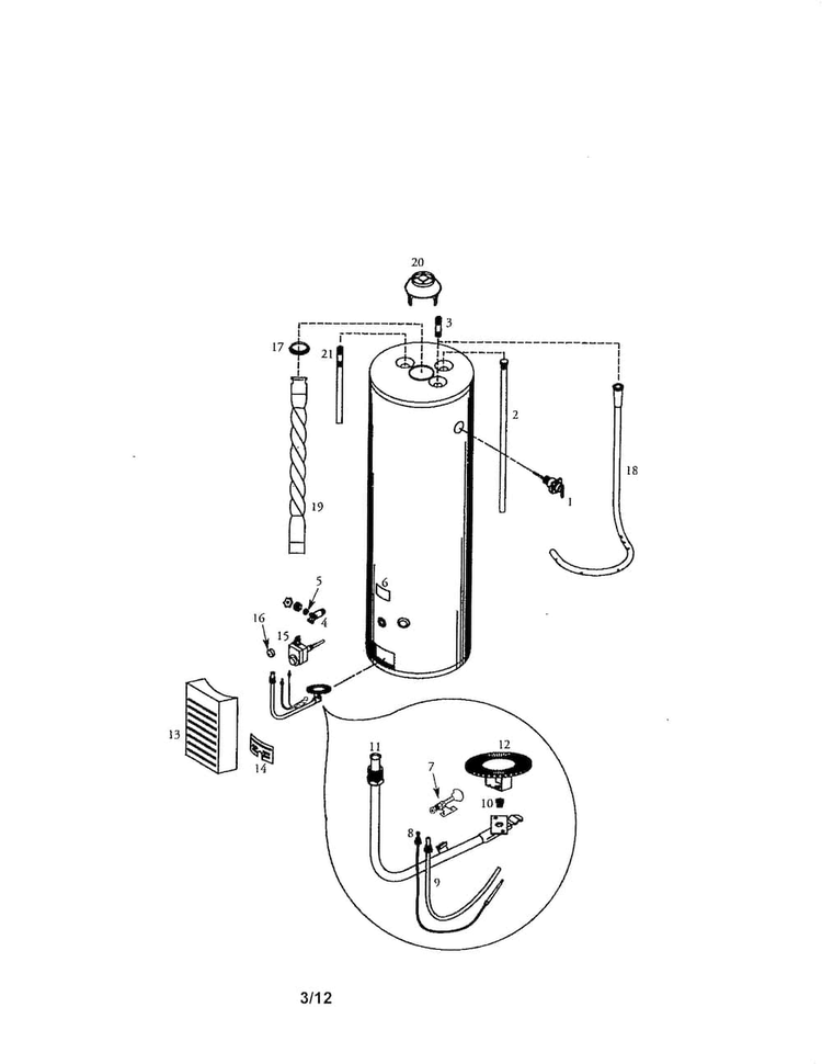 Power Miser Water Heater Diagram and Parts List for 153330552  Kenmore Water Heater