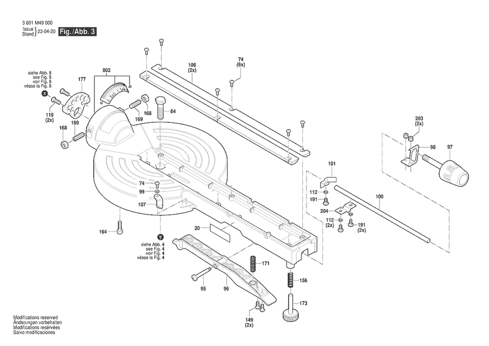Section 3 Diagram and Parts List for GCM305-216D 3601M49070 Bosch Miter Saw