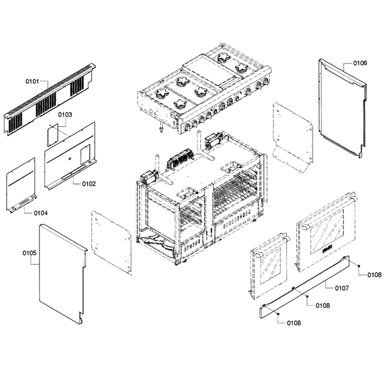 Main Assy Diagram and Parts List for PRD486GDHC 10 Thermador Range