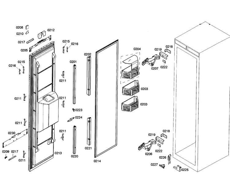 Door Assy Diagram and Parts List for T24ID80NLP 01 Thermador Freezer