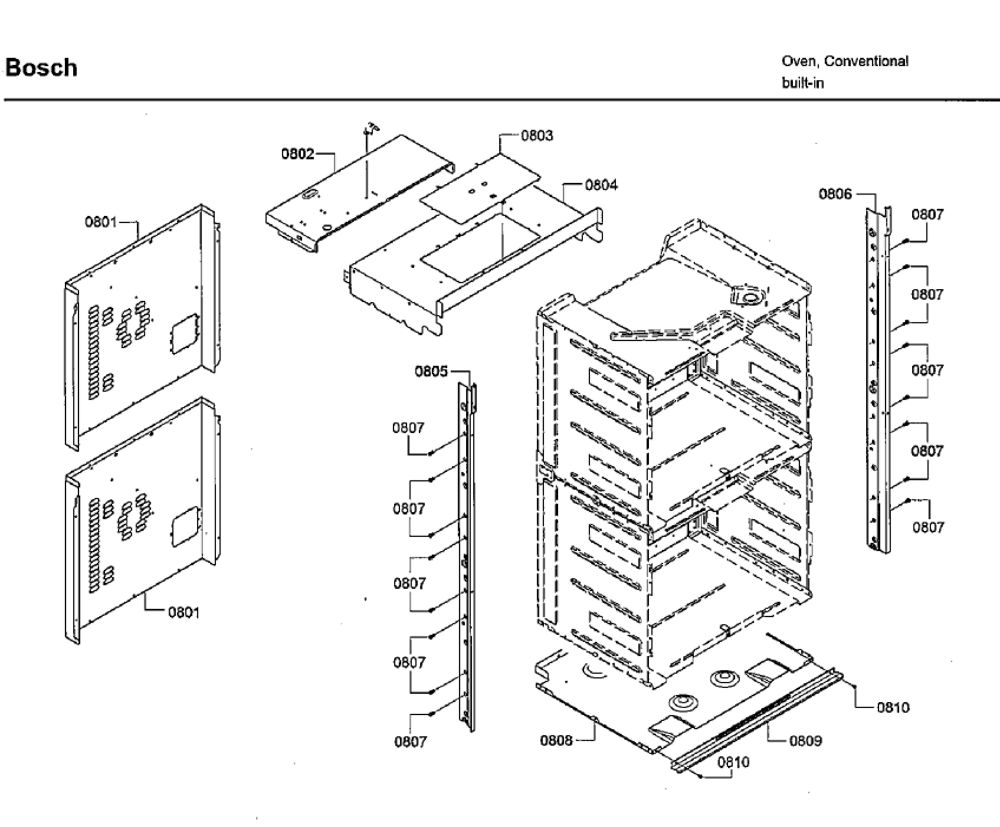 Frame Diagram and Parts List for HBLP651UC 02 Bosch Wall Oven