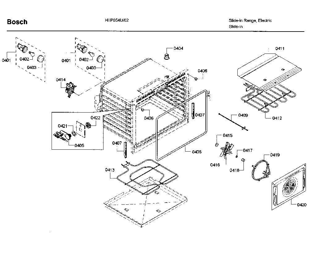 Cavity asy 1 Diagram and Parts List for HIIP054U 02 Bosch Range