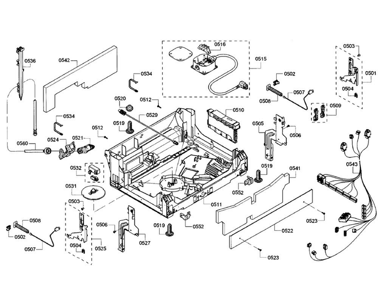 Base Section Diagram and Parts List for SHE7PT52UC 07 Bosch Dishwasher
