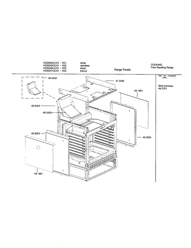 Range Panels Diagram and Parts List for HGS247UC 01 Bosch Range