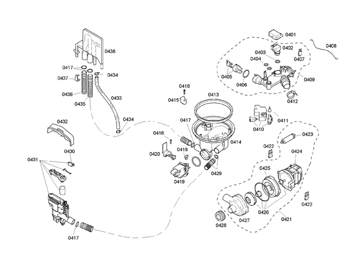 Pump Assy Diagram and Parts List for SHE46C06UC 17 Bosch Dishwasher