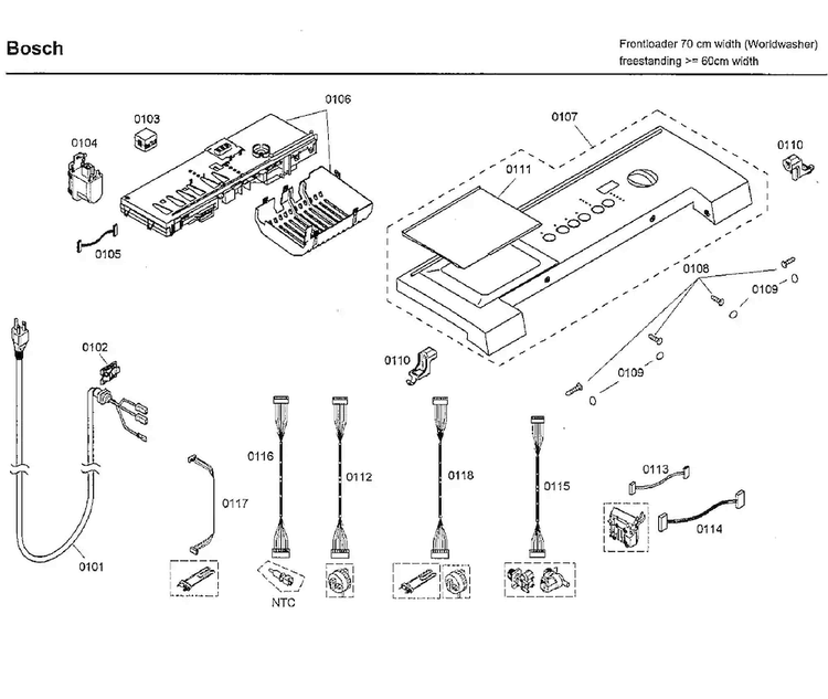 Control Panel Diagram and Parts List for WFMC3301UC 04 Bosch Washer