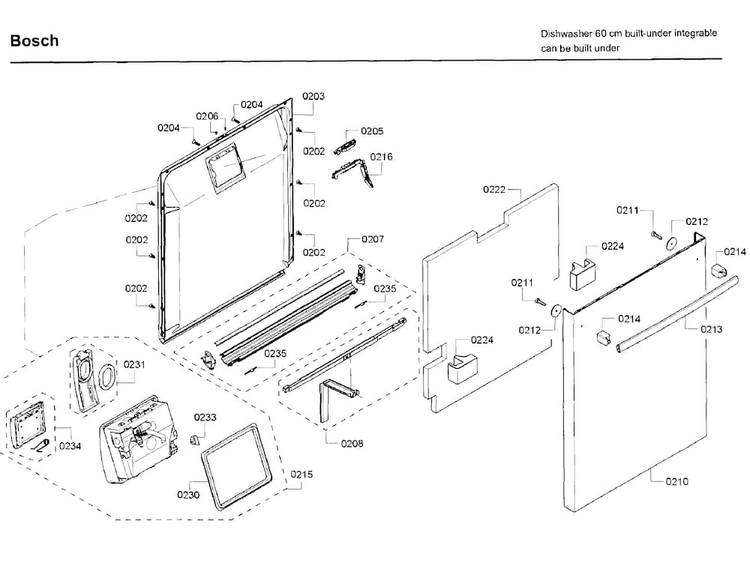 Door Diagram and Parts List for SHX68T56UC 07 Bosch Dishwasher