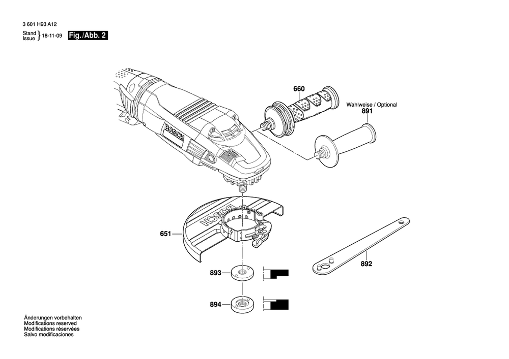 Diagram 2 Diagram and Parts List for 1994-6 3 601 H93 A13 Bosch Angle Grinder