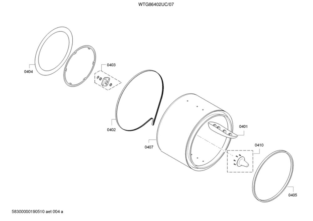 Drum Diagram and Parts List for WTG86402UC 07 Bosch Dryer