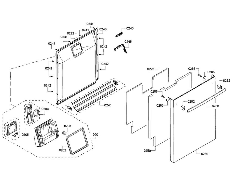 Door Section Diagram and Parts List for SHX5AV56UC 22 Bosch Dishwasher