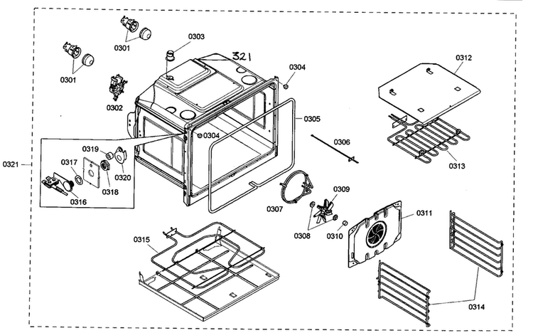 Oven Assy Diagram and Parts List for HBN5420UC 01 Bosch Wall Oven