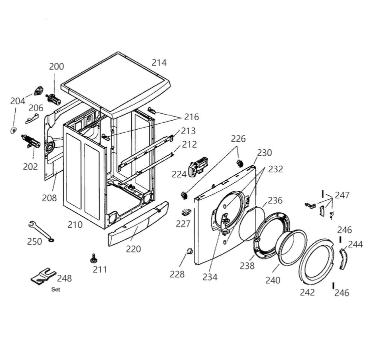 Cabinet Diagram and Parts List for WFL2060UC 22 Bosch Washer