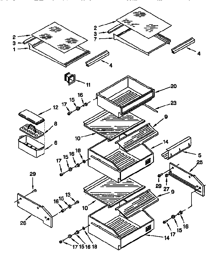 Refrigerator Shelf Diagram and Parts List for TSS42QBW00  Thermador Refrigerator