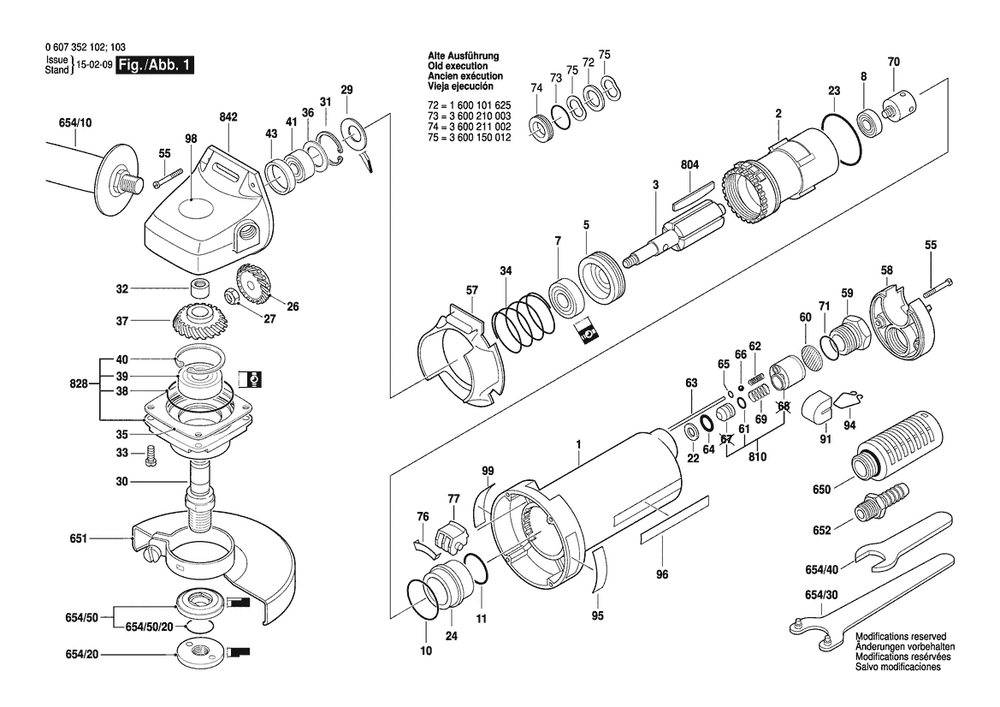 Section 1 Diagram and Parts List for 0607352102  Bosch Angle Grinder