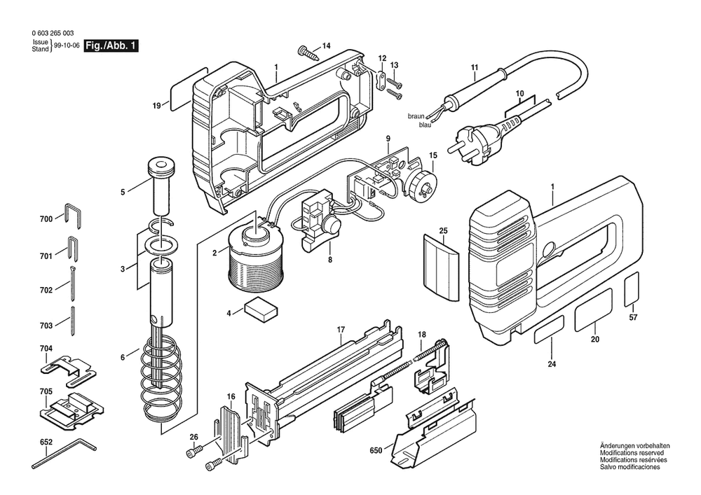 Section 1 Diagram and Parts List for PTK19E 0603265042 Bosch Nailer