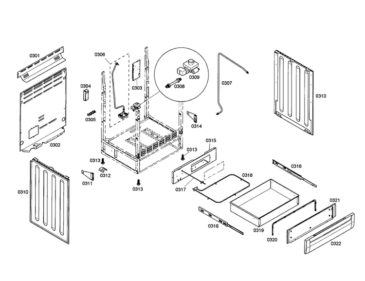 Drawer/side Panels Diagram and Parts List for HGS7022UC 01 Bosch Range
