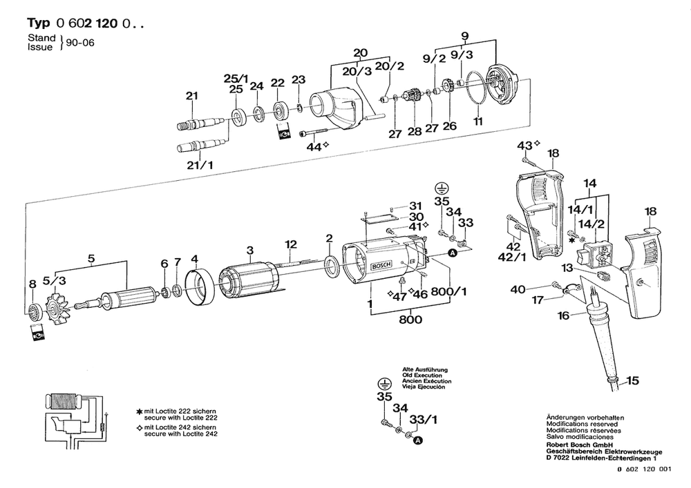 Section 1 Diagram and Parts List for 0602120001  Bosch Drill