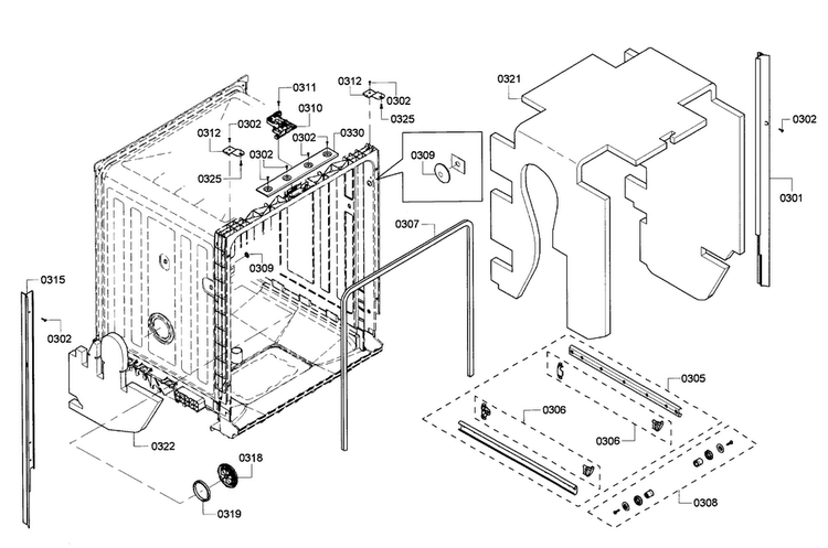 Frame Diagram and Parts List for SHE3ARF6UC 06 Bosch Dishwasher