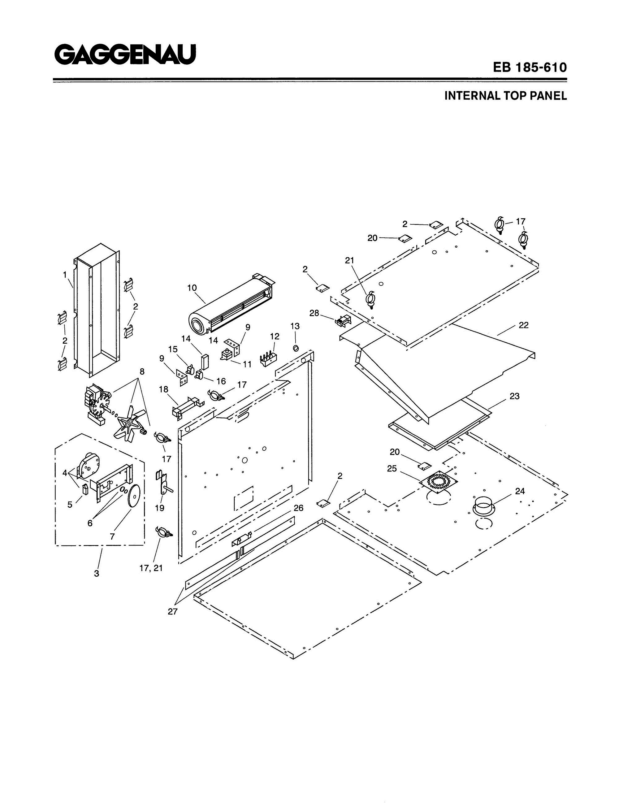 03 - INTERNAL TOP PANEL Diagram and Parts List for EB185-610  Bosch Range