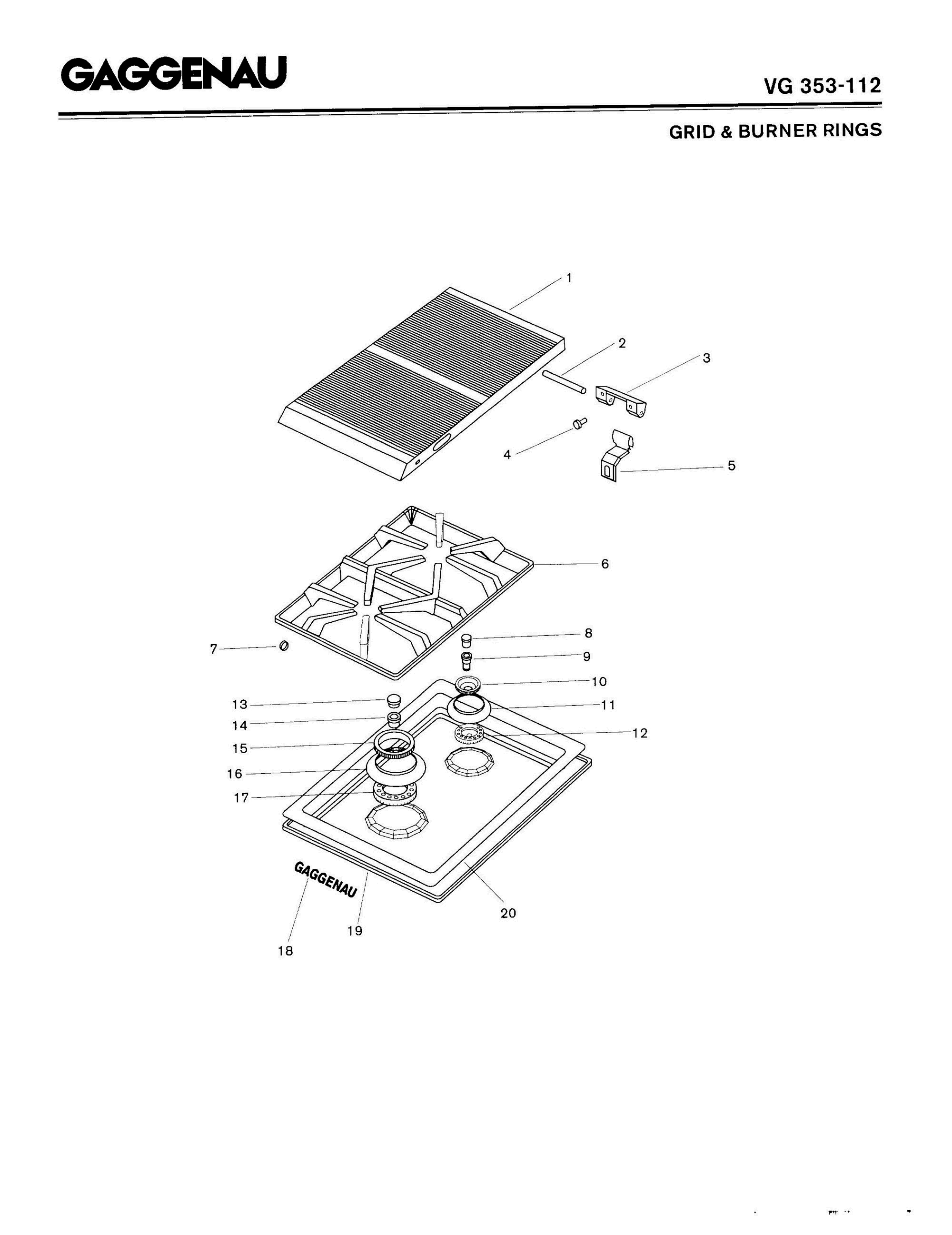 01 - GRID & BURNER RINGS Diagram and Parts List for VG353-112  Bosch Range