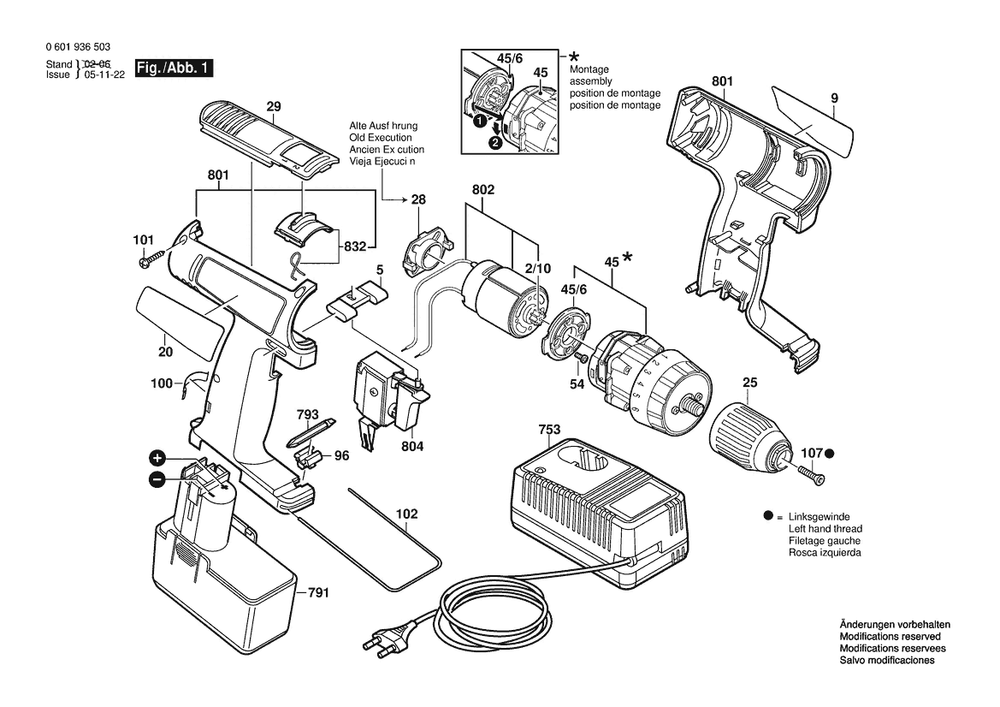 Section 1 Diagram and Parts List for 0601936540  Bosch Screwdriver