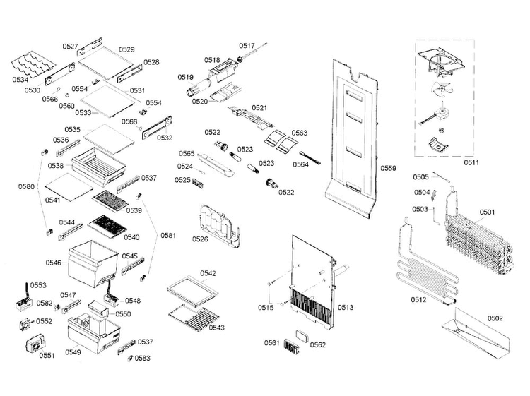 Refrigerator Assy Diagram and Parts List for B22CS50SNB 03 Bosch Refrigerator