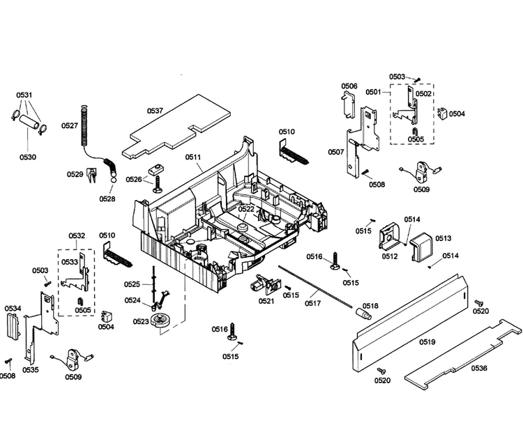 Base Assy Diagram and Parts List for SHE58C02UC 38 Bosch Dishwasher