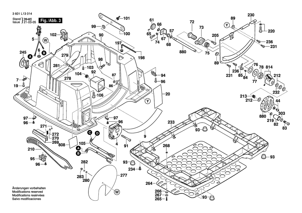 Page 3 Diagram and Parts List for 4100XC 3601L13014 Bosch Table Saw