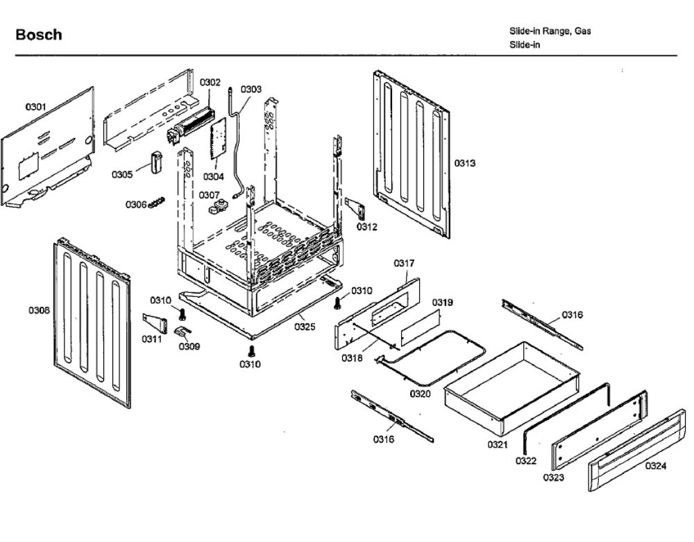 Cabinet/Drawer Diagram and Parts List for HDI7132U 01 Bosch Range