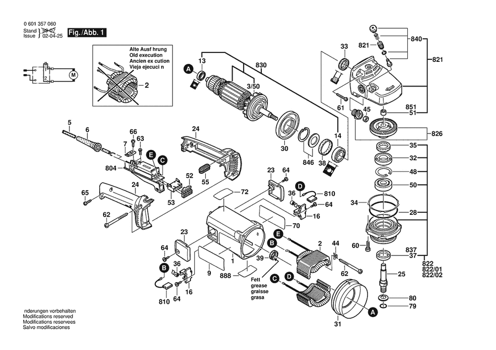 Section 1 Diagram and Parts List for GWS20-230 0601357060 Bosch Angle Grinder