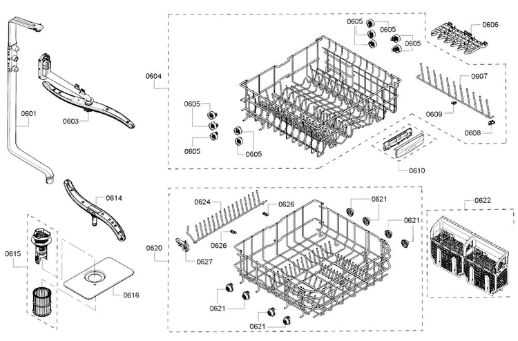 Rack Diagram and Parts List for SHE3ARF2UC 08 Bosch Dishwasher