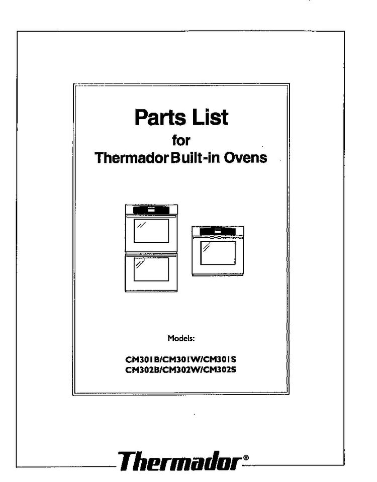 Front Cover Diagram and Parts List for CM302B  Thermador Range