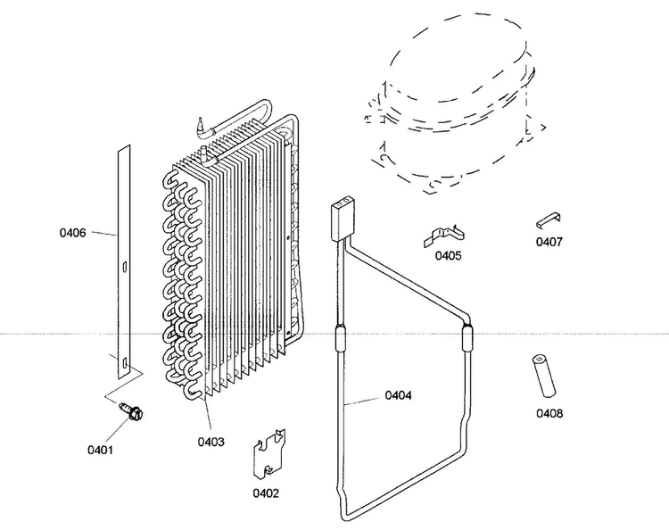 Evaporator Diagram and Parts List for KBUDT4875E 01 Thermador Refrigerator