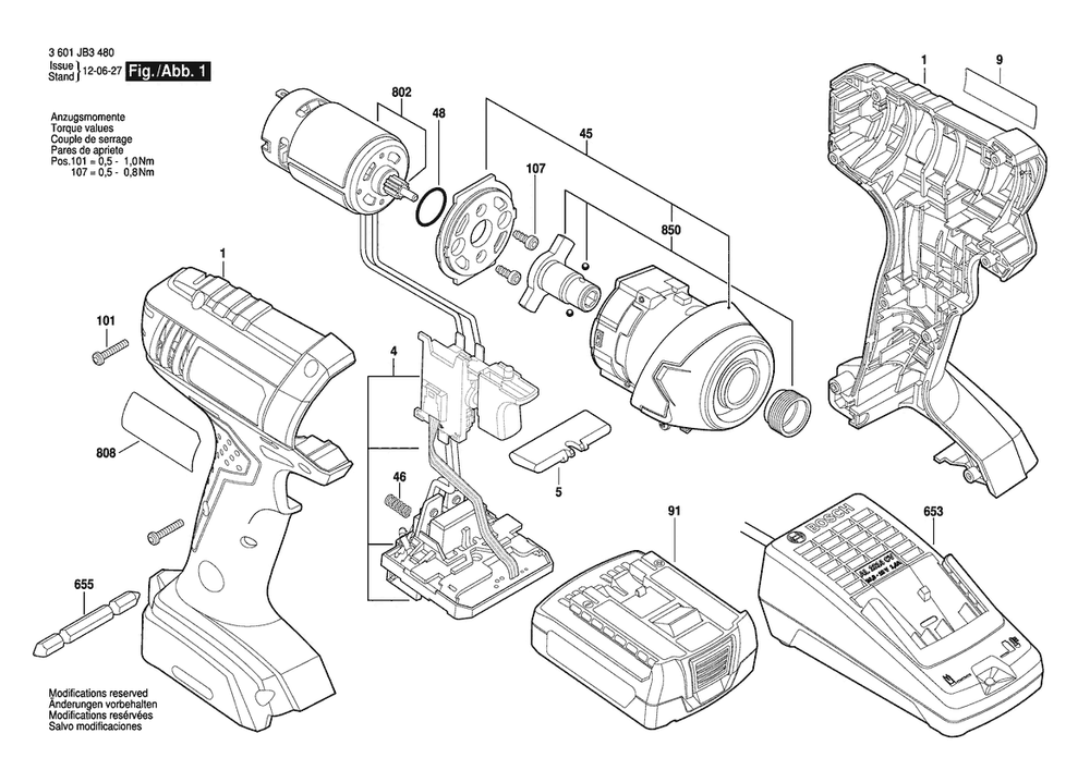 Section 1 Diagram and Parts List for 3601JB34E0  Bosch Wrench