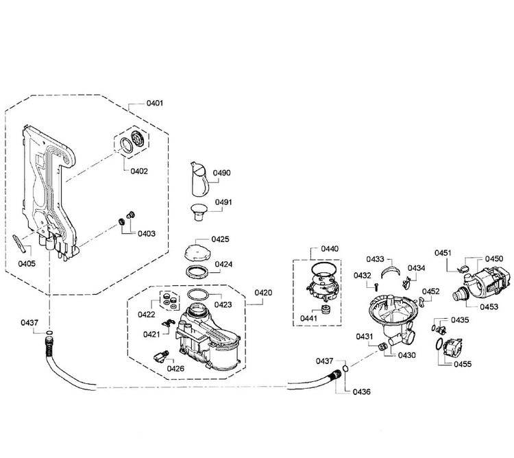 Pump Assy Diagram and Parts List for SPE5ES55UC 01 Bosch Dishwasher