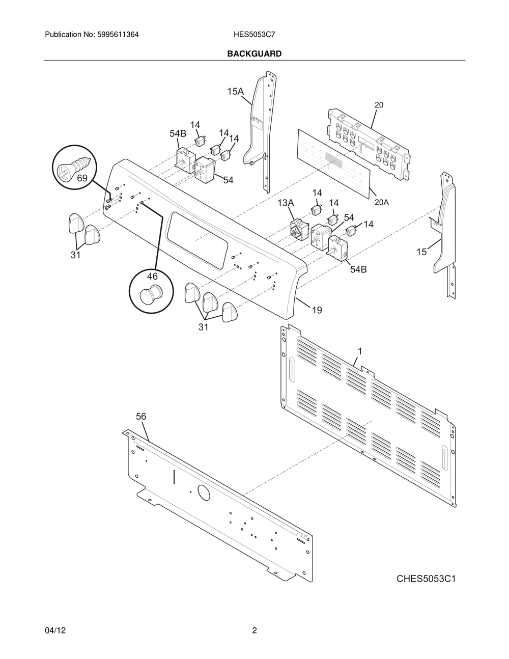 Backguard Diagram and Parts List for HES5053C7  Bosch Range
