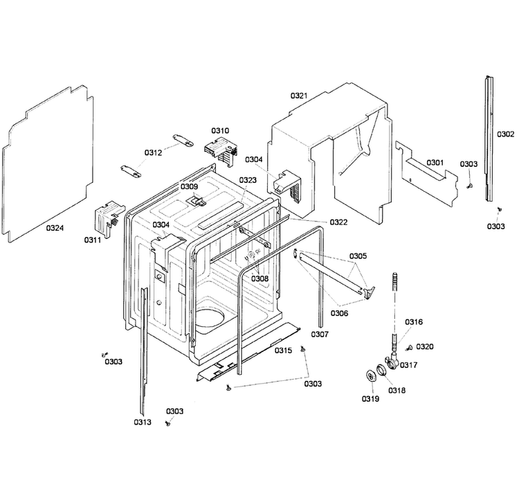 Cabinet Diagram and Parts List for SHE58C02UC 52 Bosch Dishwasher
