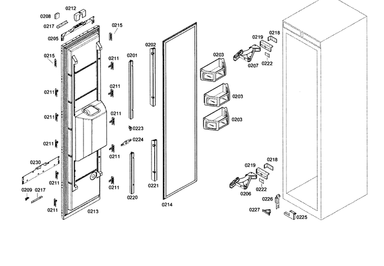 Door Assy Diagram and Parts List for T18ID80NLP 42 Thermador Freezer