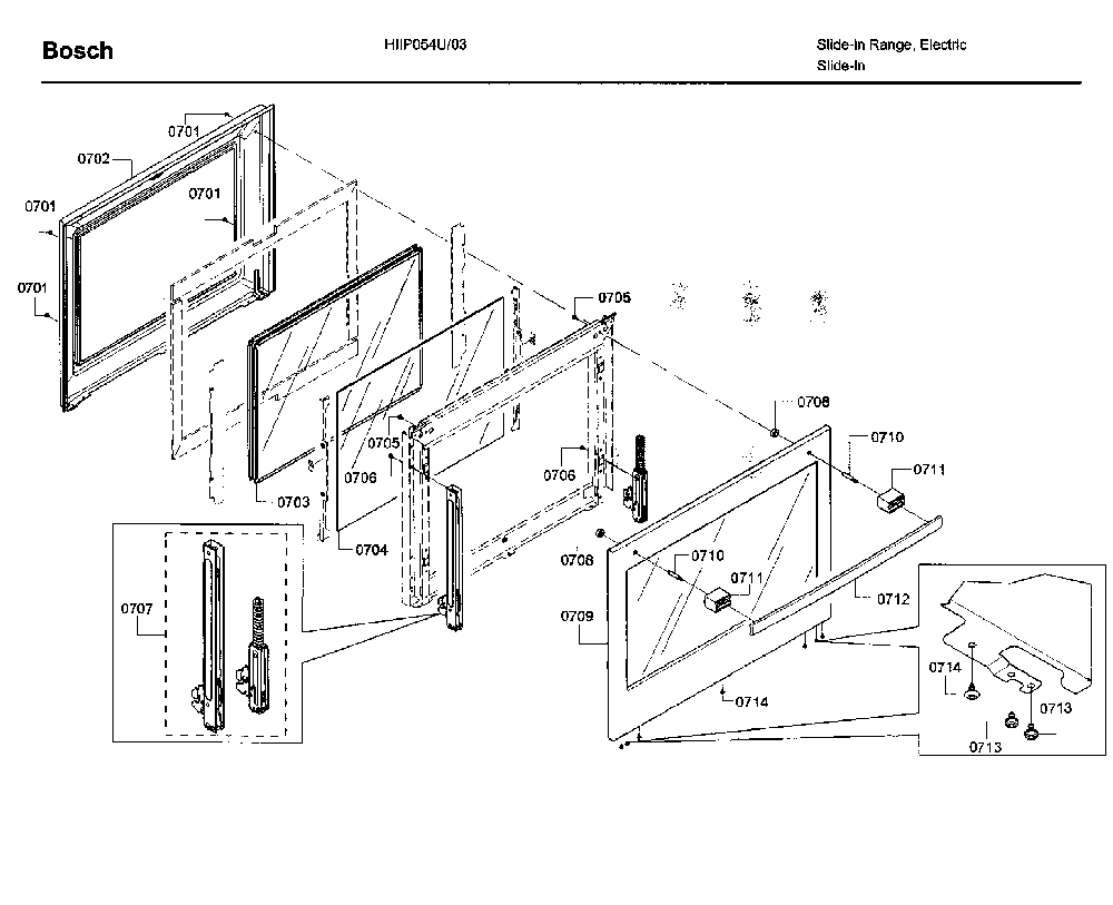 Door asy Diagram and Parts List for HIIP054U 03 Bosch Range