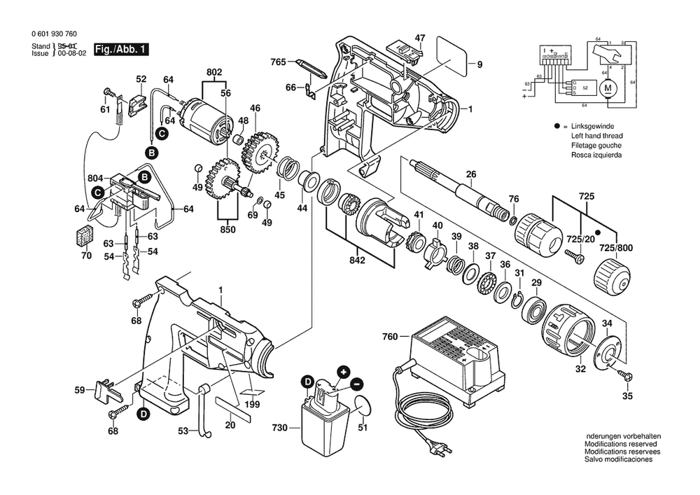 Section 1 Diagram and Parts List for 0601930770  Bosch Impact Driver