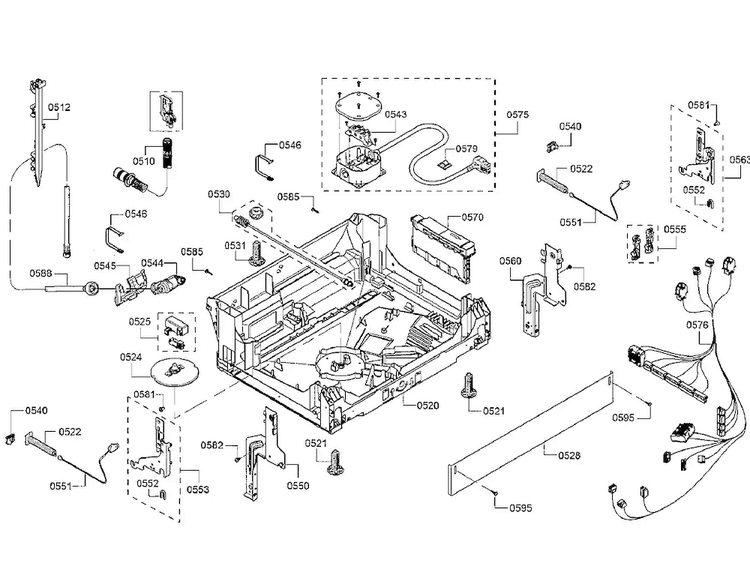Base Diagram and Parts List for SHE65T56UC 09 Bosch Dishwasher