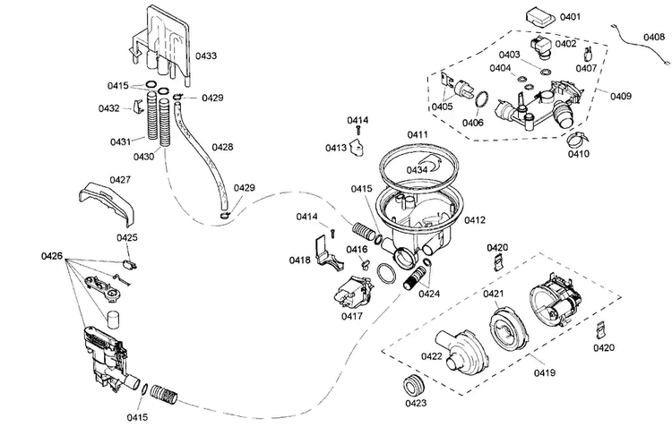 Pump Assy Diagram and Parts List for SHE55M06UC 48 Bosch Dishwasher
