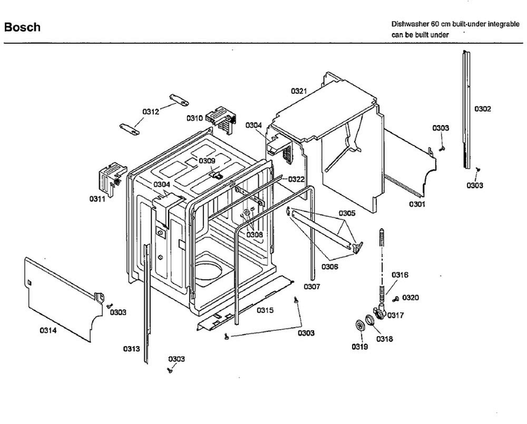 Frame Diagram and Parts List for SHX46L15UC 43 Bosch Dishwasher
